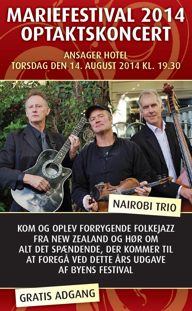 Nairobi Trio giver gratis koncert på Ansager Hotel den 14. august 2014