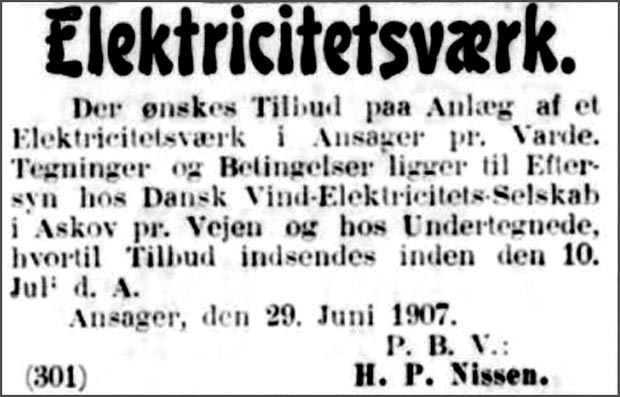 Annonce fra Jyllandsposten søndag den 7. juli 1907 37. årgang