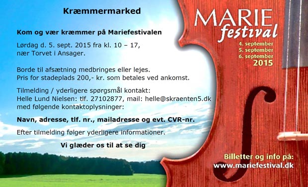 Invitation til kræmmere, om at komme til Ansager lørdag under Mariefestival